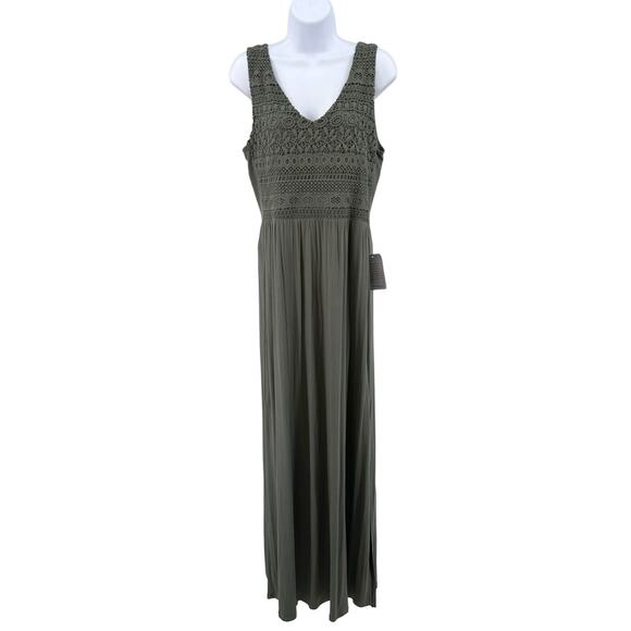 Spense Olive Green Crochet Lace Maxi Tank Dress Womens Medium V-Neck Sleeveless - Picture 1 of 14